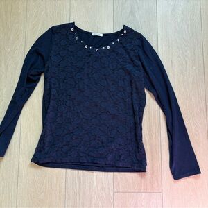Japan Navy Blue Lace Long Sleeve Top medium